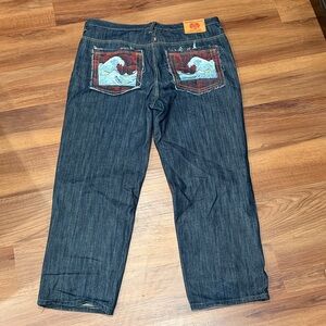 Red Monkey Men's Dark Blue Jeans with Wave Pocket Design